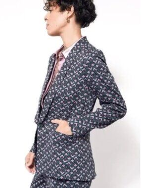 WILDFANG The Empower Tux Blazer, Art Deco Marine Green Purple, M